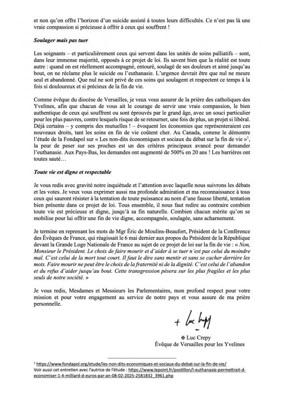 Courrier aux parlementaires de mgr crepy fin de vie 2